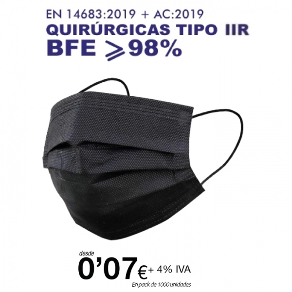 Mascarillas Quirúrgicas Infantiles Negras tipo IIR de 3 Capas Mascarillas Quirúrgicas Infantiles Negras tipo IIR de 3 Capas