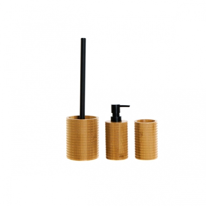 Set de Baño DKD Home Decor Negro Natural Bambú (7 x 7 x 16,5 cm) (3 Piezas)