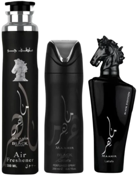 Set Maahir Black Edition 100ml + Air Freshener 300ml + Perfumed Spray 200ml