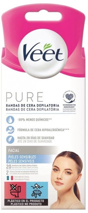 Pure Bandas de Cera Depilatoria Faciales Pieles Sensibles Pure Bandas de Cera Depilatoria Faciales Pieles Sensibles