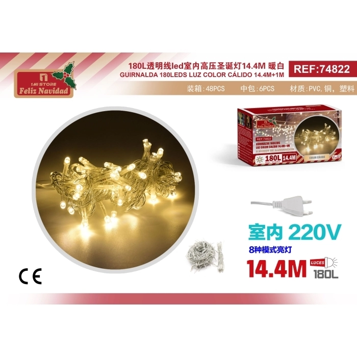 GUIRNALDA 180LEDS LUZ COLOR CÁLIDO 14.4M+1M GUIRNALDA 180LEDS LUZ COLOR CÁLIDO 14.4M+1M