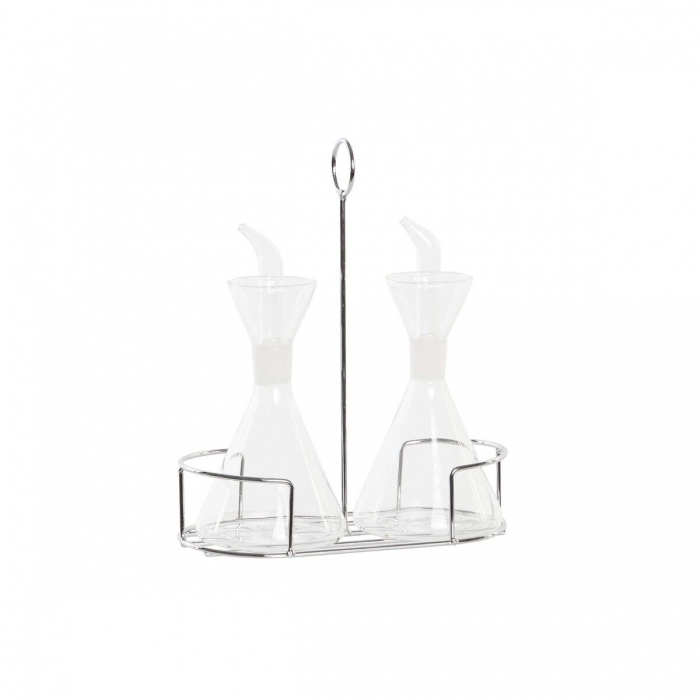 Set de Aceitera y Vinagrera DKD Home Decor Metal Transparente 2 Piezas Vidrio de