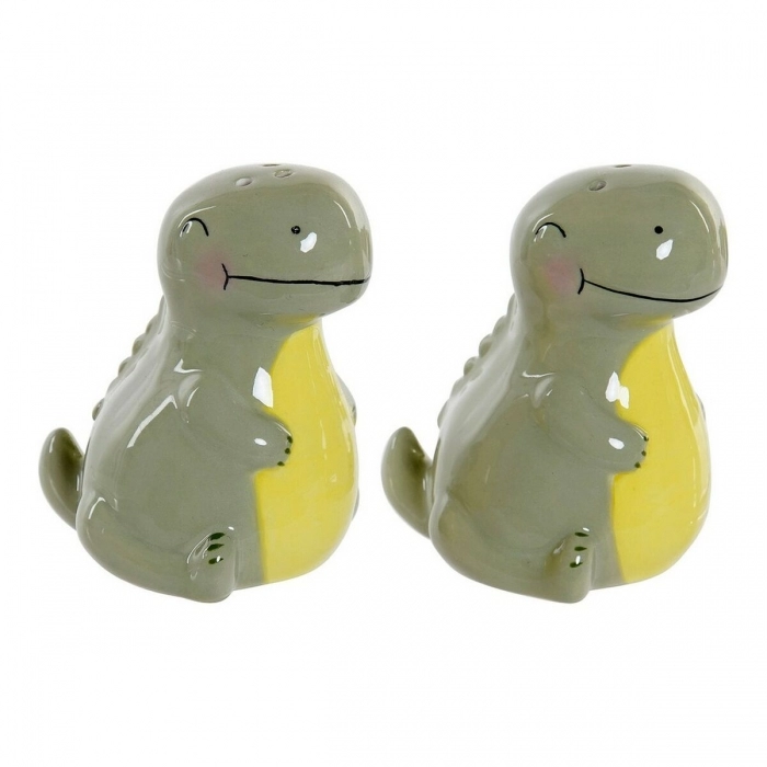 Salero con Tapa DKD Home Decor Dinosaurio Verde Dolomita (6.6 x 7 x 7.7 cm) (2 p