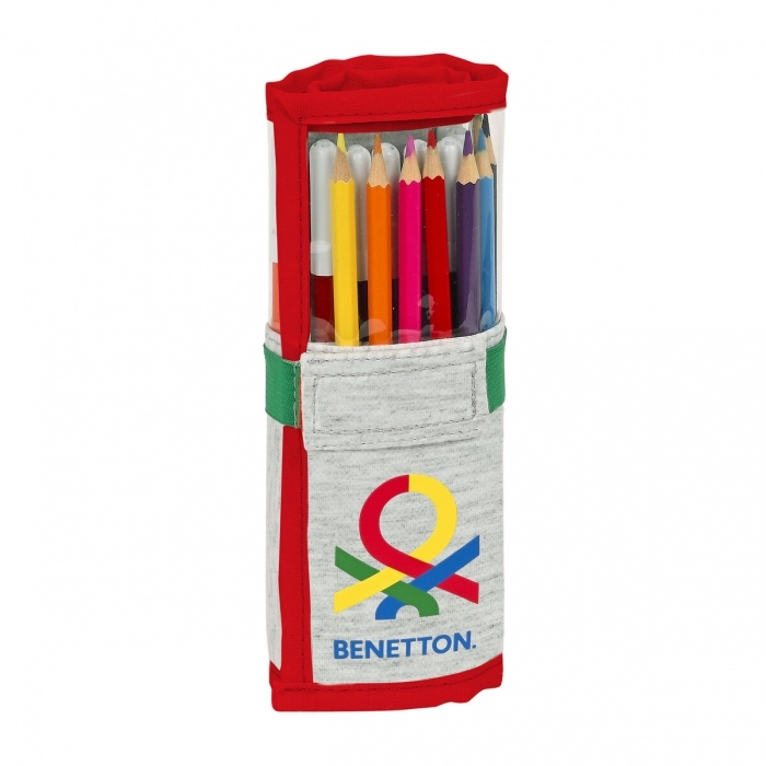 Estuche Escolar con Accesorios Benetton Pop Gris (27 Piezas) (7 x 20 x 7 cm)