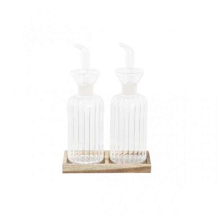 Set de Aceitera y Vinagrera DKD Home Decor Natural Transparente Acacia Vidrio de