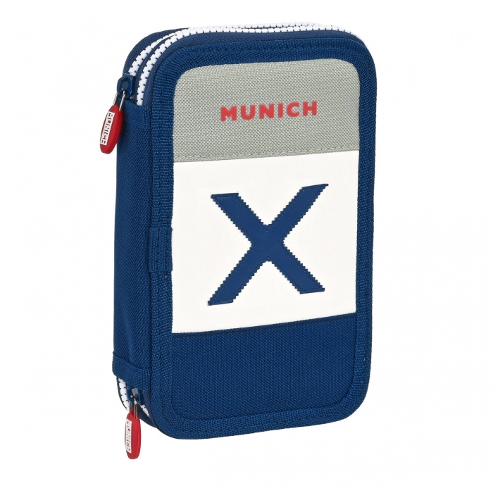 Estuche Escolar con Accesorios Munich College Gris (12.5 x 19.5 x 4 cm) (28 piez