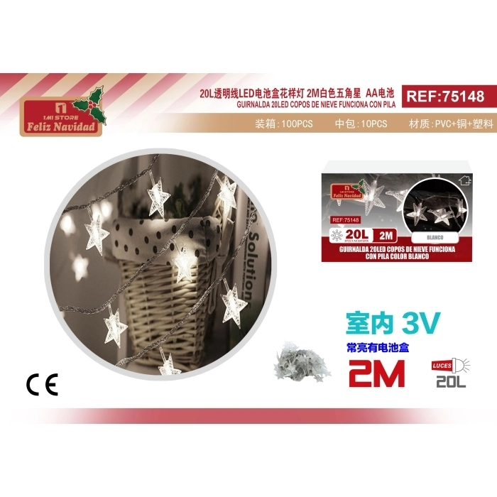 GUIRNALDA 20LED COPOS DE NIEVE FUNCIONA CON PILA COLOR BLANCO GUIRNALDA 20LED COPOS DE NIEVE FUNCIONA CON PILA COLOR BLANCO