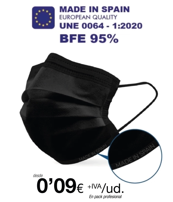 Mascarillas Higienicas tres Capas Negra BFE 95% Alta Calidad Mascarillas Higienicas tres Capas Negra BFE 95% Alta Calidad