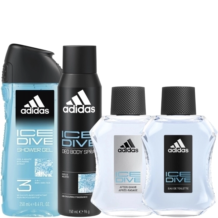Set Adidas Ice Dive 100ml + 50ml + Body Spray + Shower Gel 250ml Set Adidas Ice Dive 100ml + 50ml + Body Spray + Shower Gel 250ml