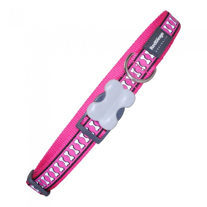 Collar para Perro Red Dingo Hueso Reflectante Fucsia (2,5 x 41-63 cm)