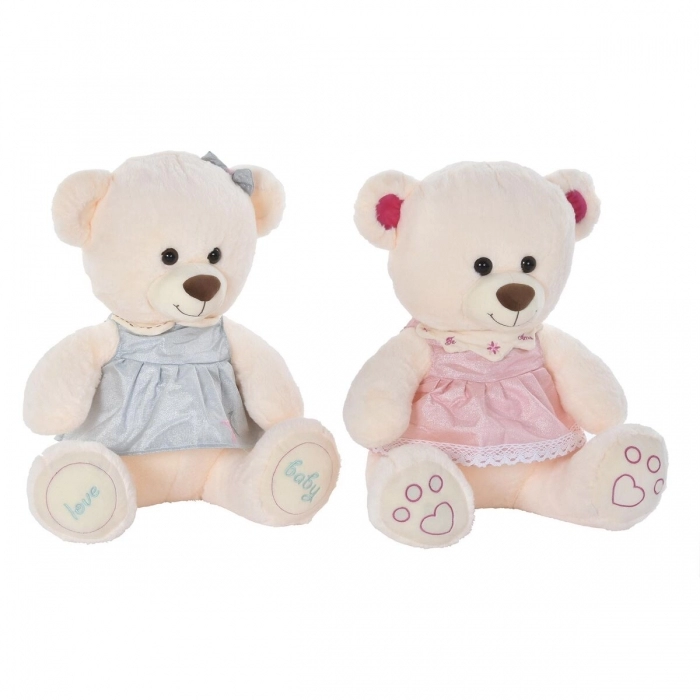 Oso de Peluche DKD Home Decor Beige Rosa Poliéster Verde Infantil Oso (2 Unidade