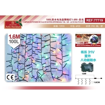 GUIRNALDA (CAJA DE PILAS IMPERMEABLE) 100L 1.6M - LUZ MULTICOLOR GUIRNALDA (CAJA DE PILAS IMPERMEABLE) 100L 1.6M - LUZ MULTICOLOR