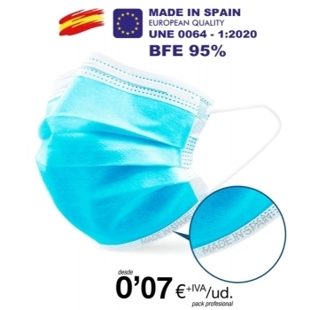 Mascarillas Higienicas tres Capas BFE 95% Alta Calidad Mascarillas Higienicas tres Capas BFE 95% Alta Calidad
