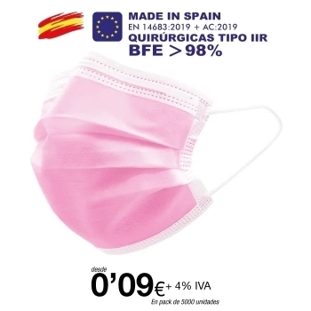 Mascarillas quirúrgicas Rosas tipo IIR de 3 Capas (certificación sanitaria) Mascarillas quirúrgicas Rosas tipo IIR de 3 Capas (certificación sanitaria)