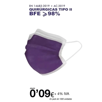 Mascarillas Quirúrgicas Infantiles Morada tipo II de 3 Capas Mascarillas Quirúrgicas Infantiles Morada tipo II de 3 Capas