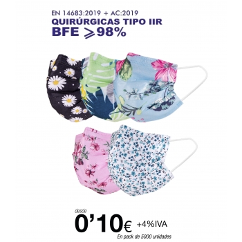 Mascarillas Quirúrgicas Tipo IIR 3 capas Estampado Floral Mascarillas Quirúrgicas Tipo IIR 3 capas Estampado Floral
