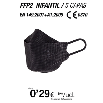 FFP2 Infantil Negra Nuevo Diseño con certificación europea FFP2 Infantil Negra Nuevo Diseño con certificación europea