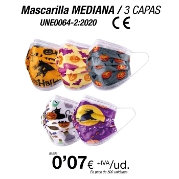 Mascarillas Higiénicas Halloween infantil de tres capas Mediana Mascarillas Higiénicas Halloween infantil de tres capas Mediana