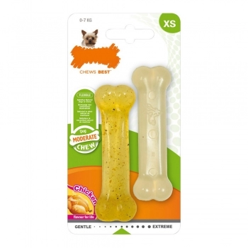 Mordedor de perro Nylabone Moderate Chew Twin Pollo Termoplástico Talla XS (2 pc