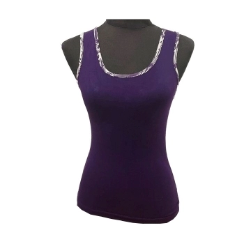 Camiseta Tirante Ancho Morada con Cuello Estampado Morado