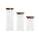 Set de 3 Botes DKD Home Decor Natural Transparente Acacia Letras Vidrio de Boros